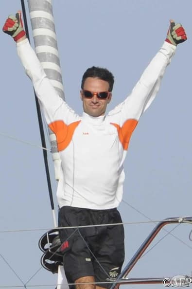 Franck Cammas, vainqueur de la Route du Rhum 2010, à son arrivée en Guadeloupe