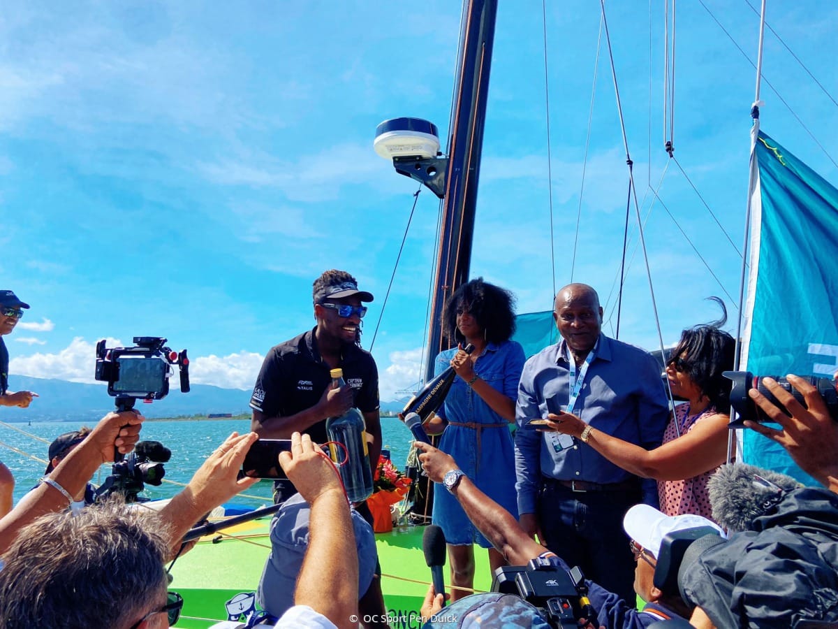Kéni Piperol à l'arrivée de la Route du Rhum 2022 à Pointe-à-Pitre